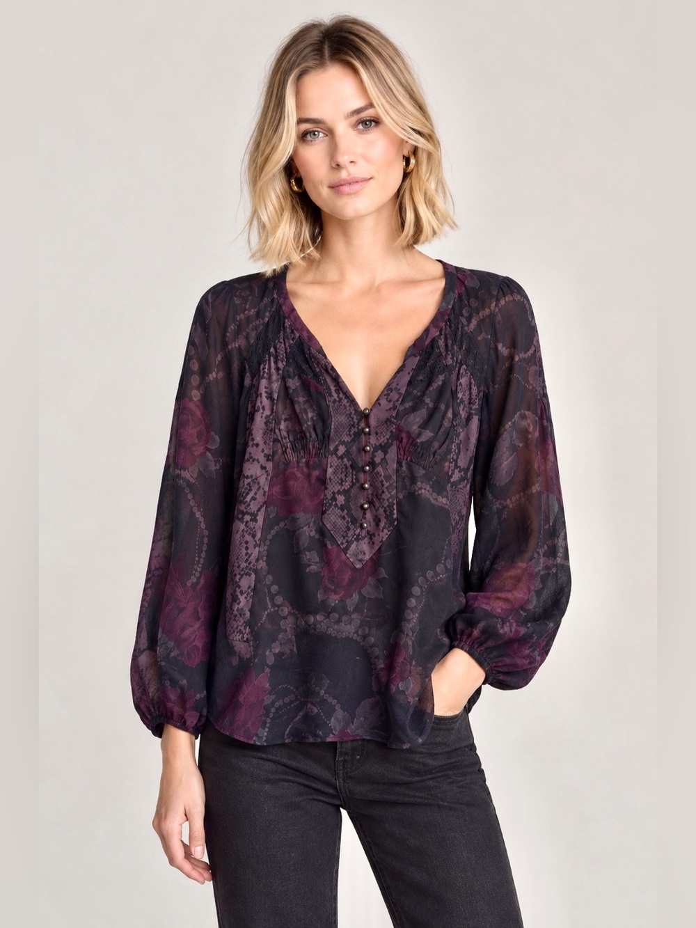 Rebecca Taylor Silk Printed Peasant Top